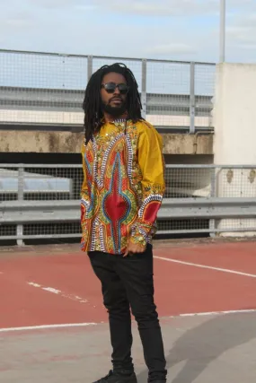 African Print Shirt in Brown Dashiki - Festival Shirt