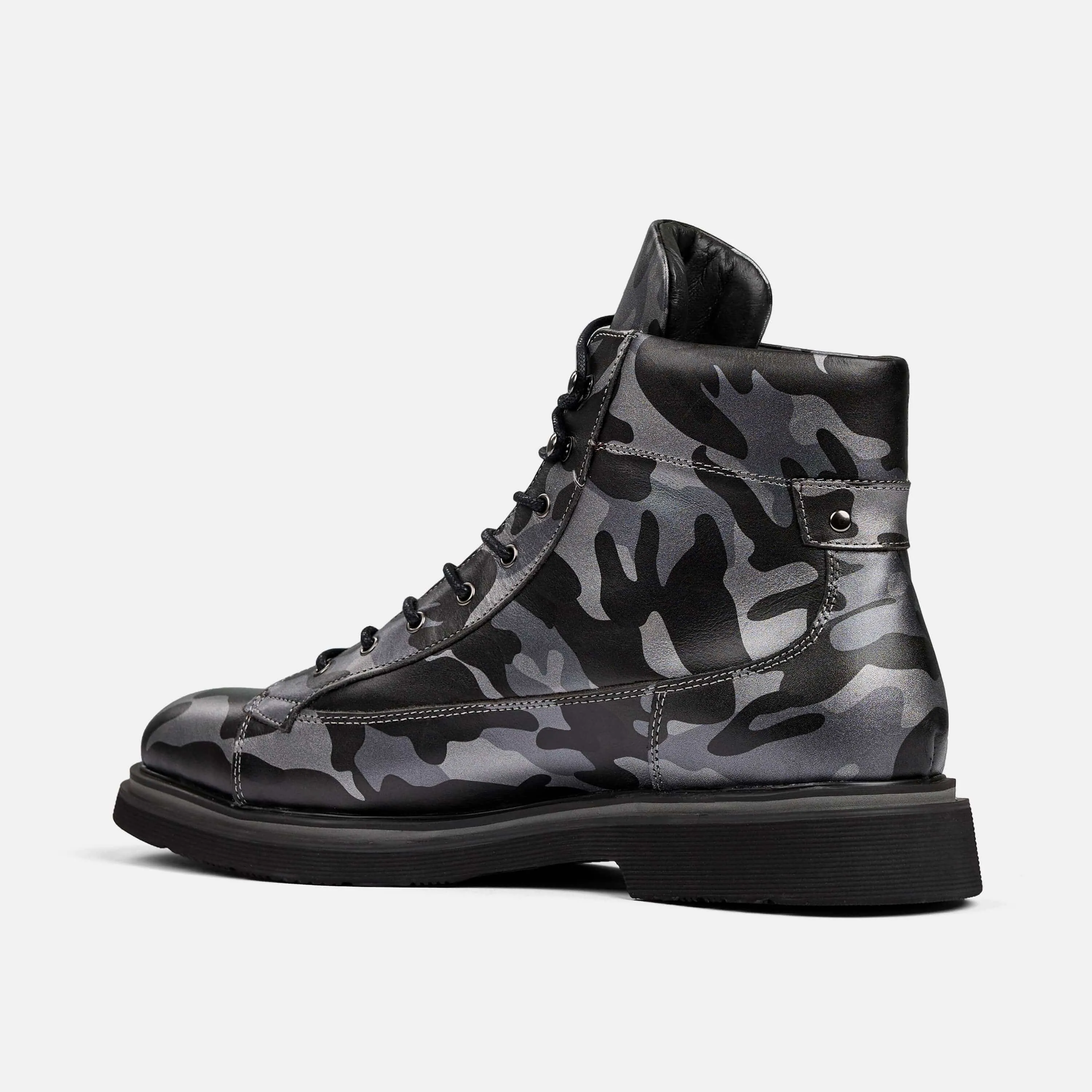 Aiden Black Camo Leather Combat Boots