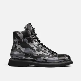 Aiden Black Camo Leather Combat Boots