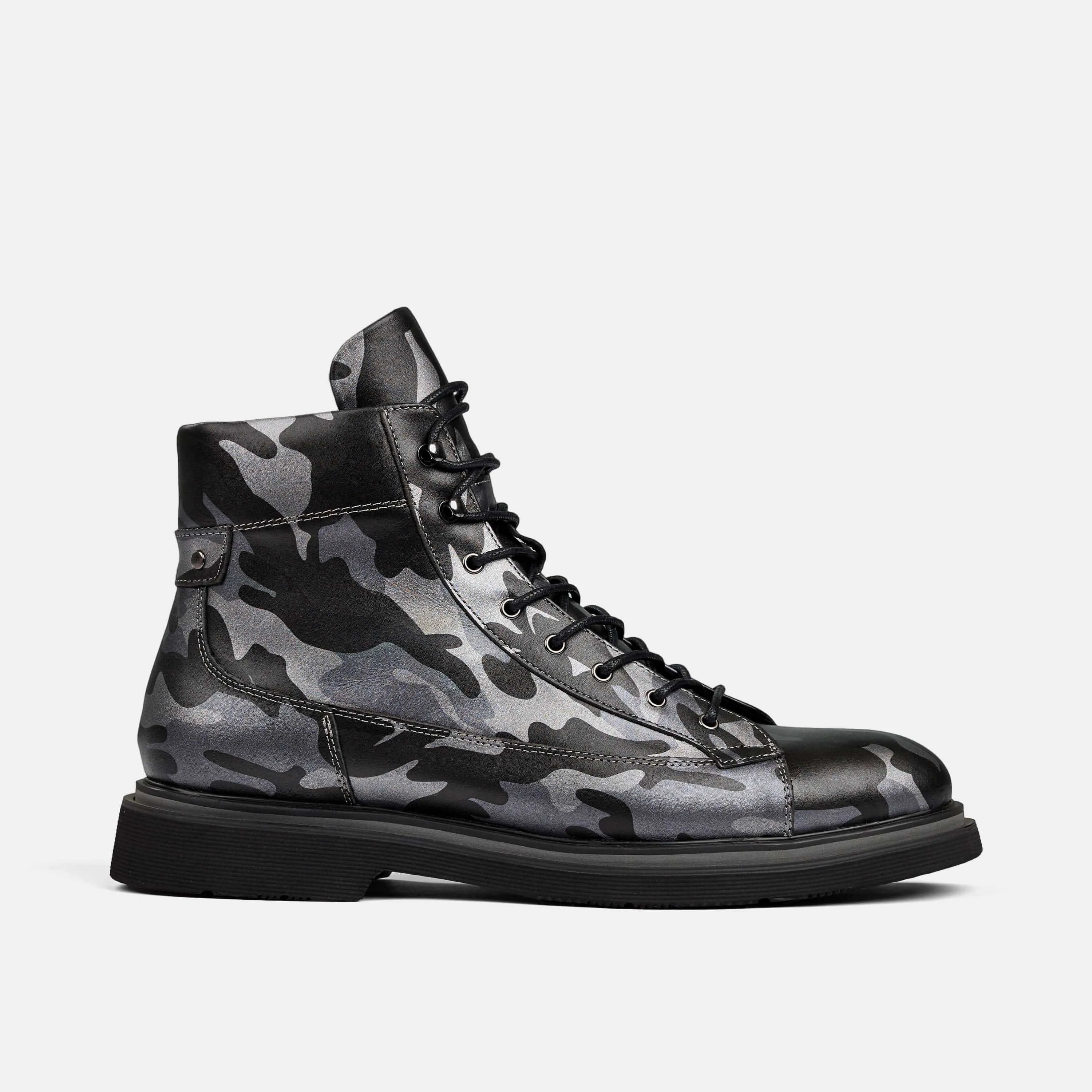 Aiden Black Camo Leather Combat Boots