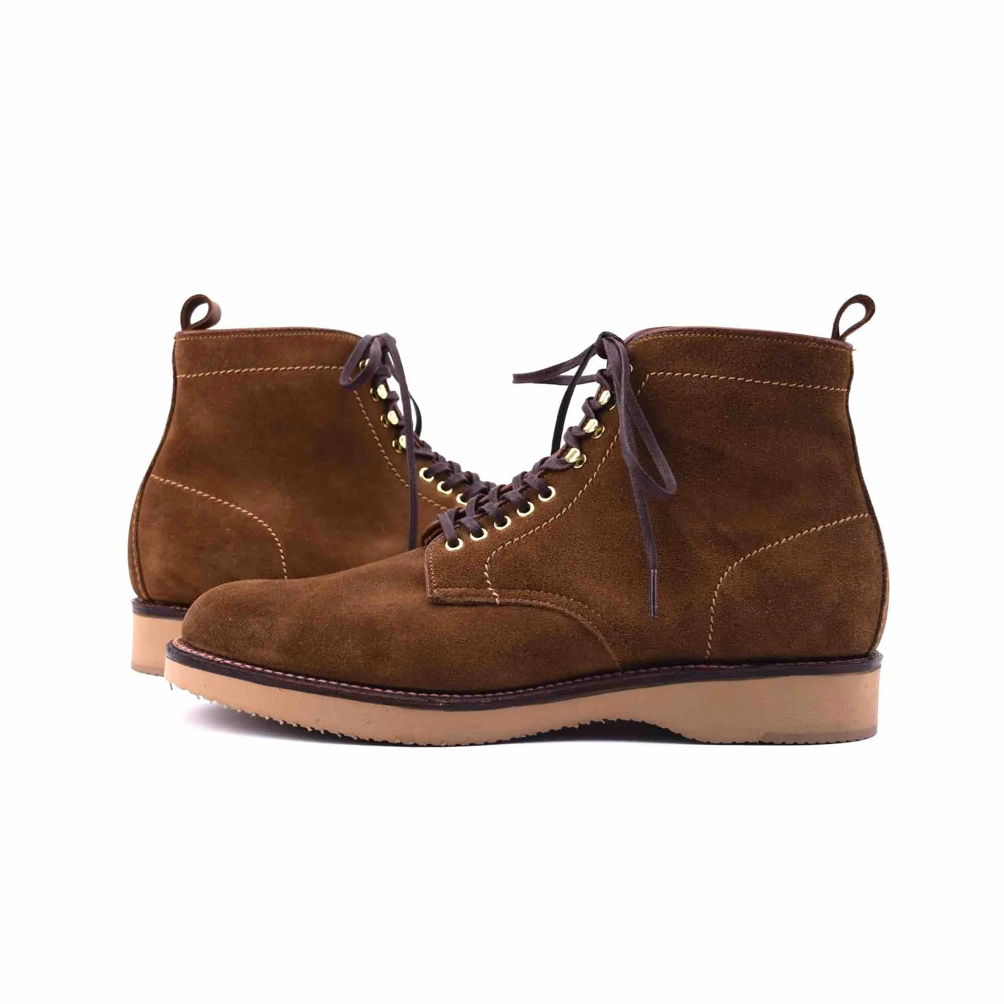 Alden Snuff Suede Plain Toe Boot on Wedge Sole