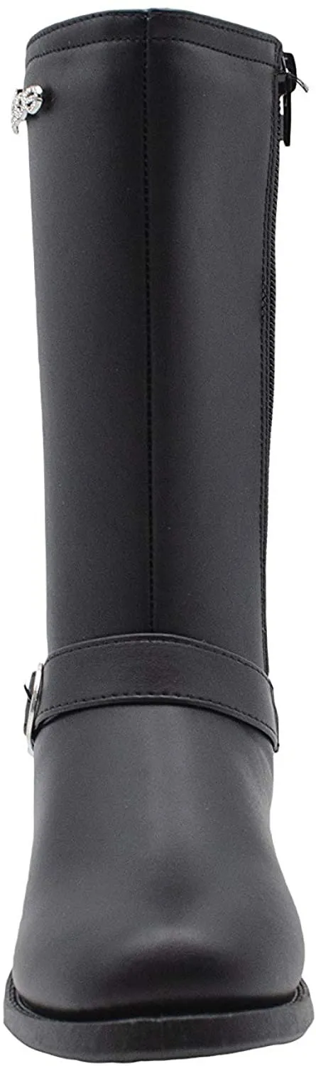 bebe Girls’ Big Kid Slip On Tall Microsuede Winter Boots with Rhinestone Logo Embellishment and Faux Fur Trims