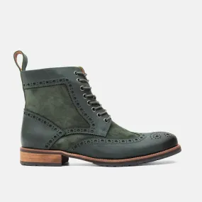 Belmont Hunter Green Leather Wingtip Combat Boots