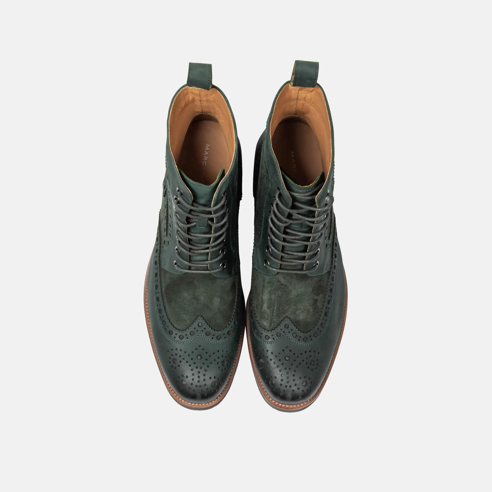 Belmont Hunter Green Leather Wingtip Combat Boots