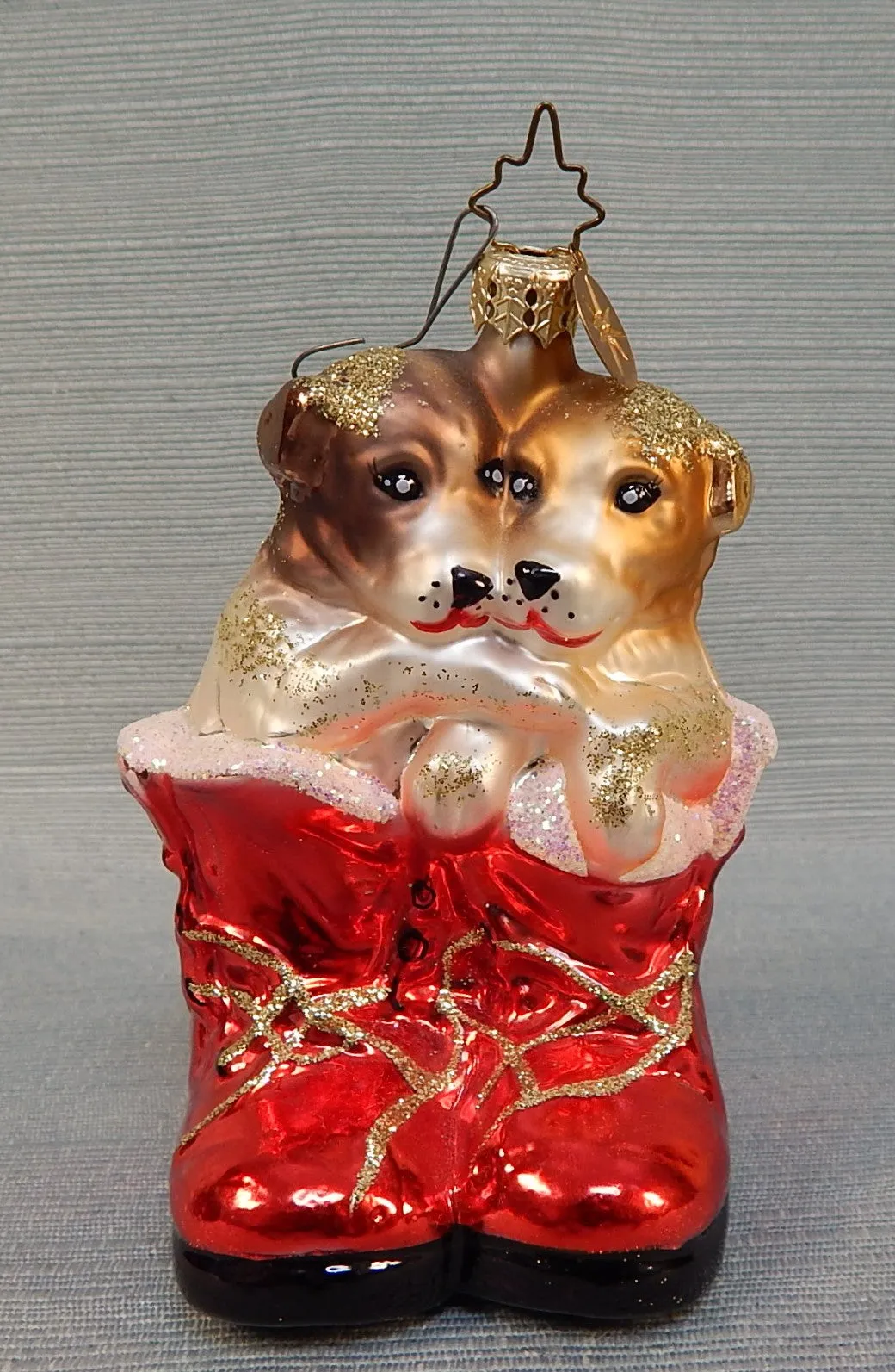 Christopher Radko Puppies in Red Boots Glass Ornament