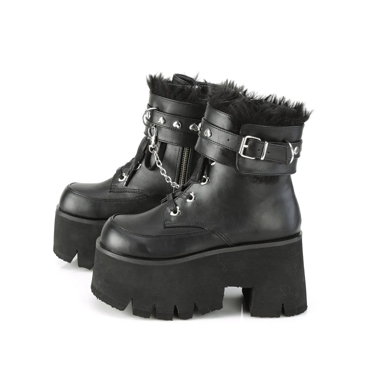 Demonia ASHES-57 | Black Vegan Leather Ankle Boots