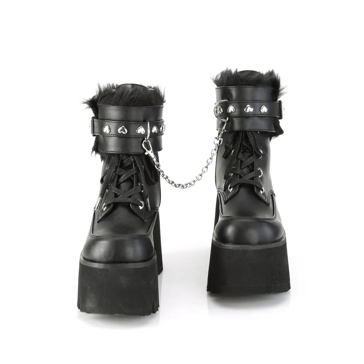 Demonia ASHES-57 | Black Vegan Leather Ankle Boots