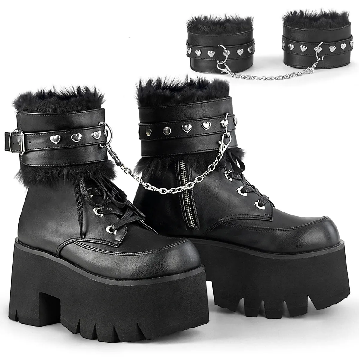 Demonia ASHES-57 | Black Vegan Leather Ankle Boots