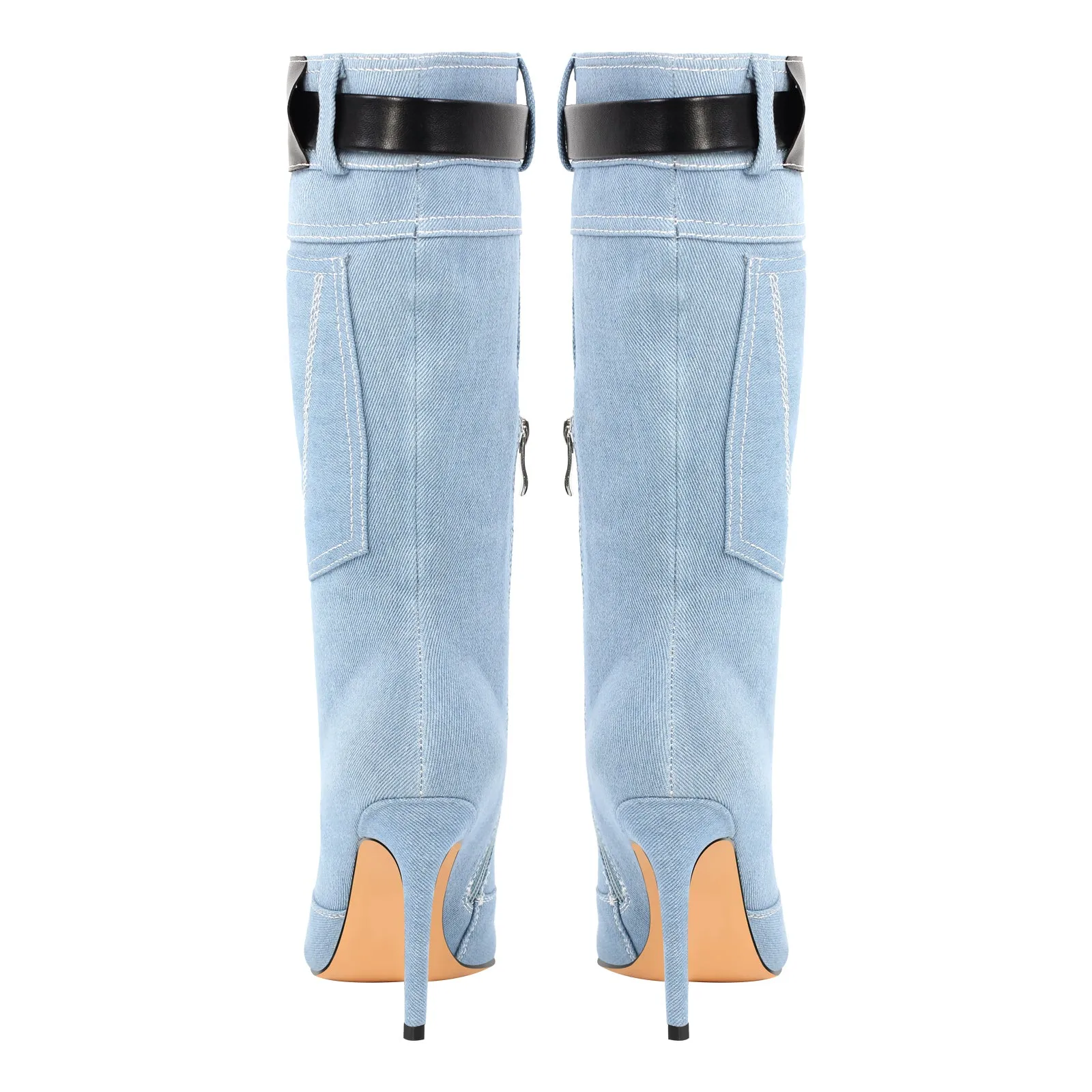 Denim Pointed Toe High Stiletto Boots