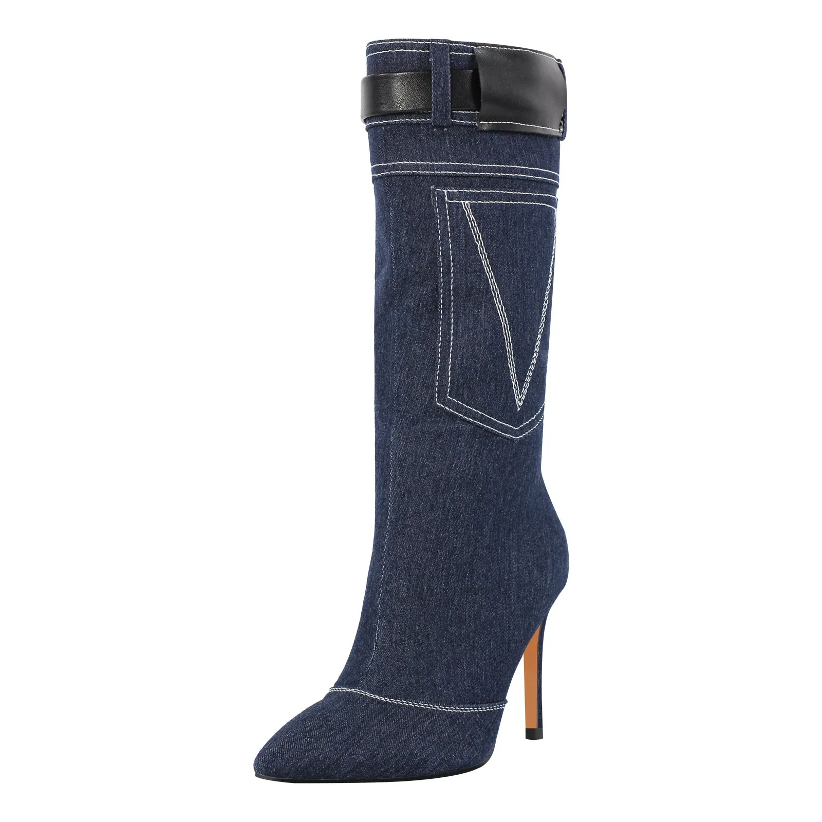 Denim Pointed Toe High Stiletto Boots