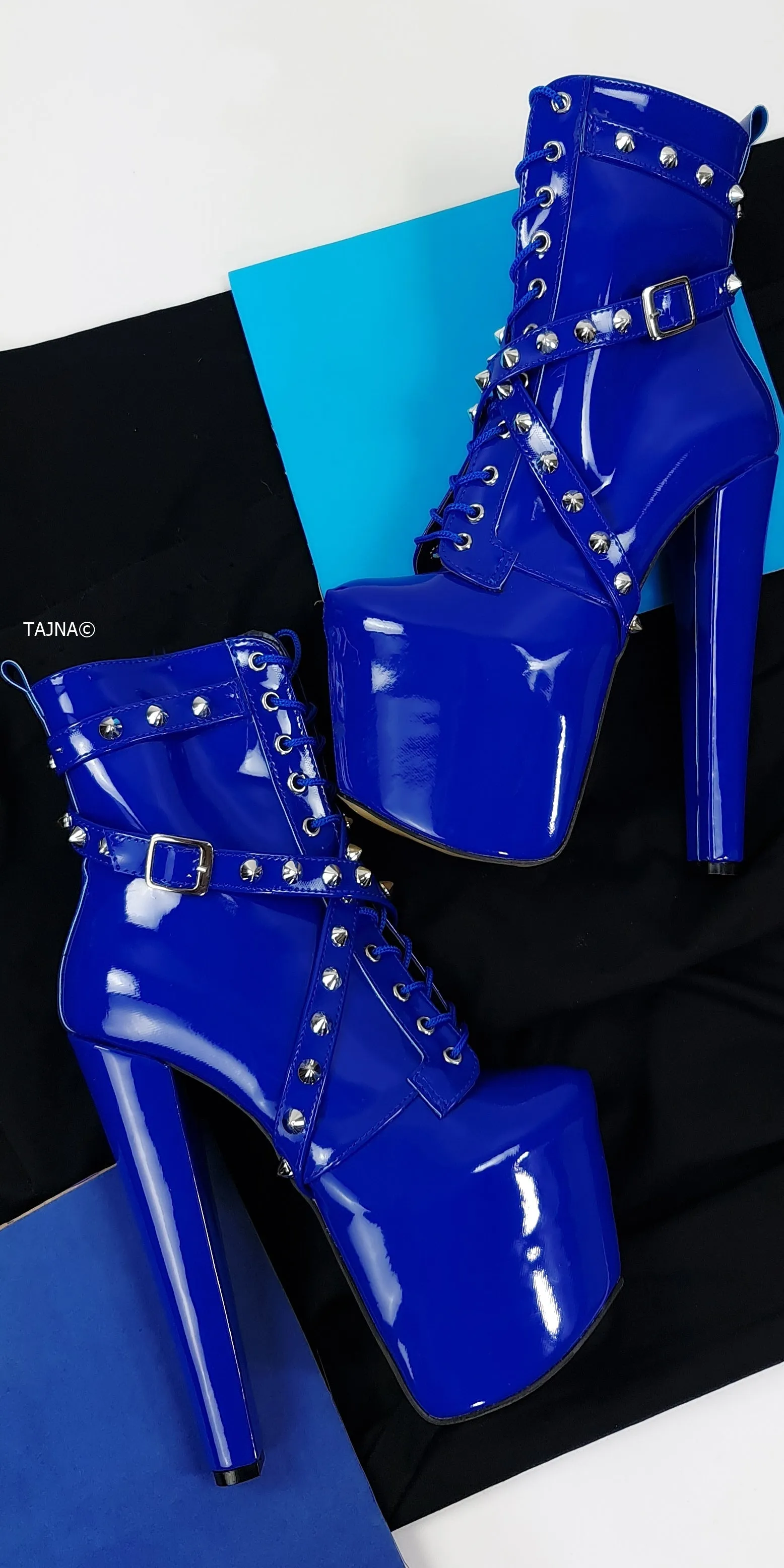 Electric Blue Spike Studs Rocker Boots