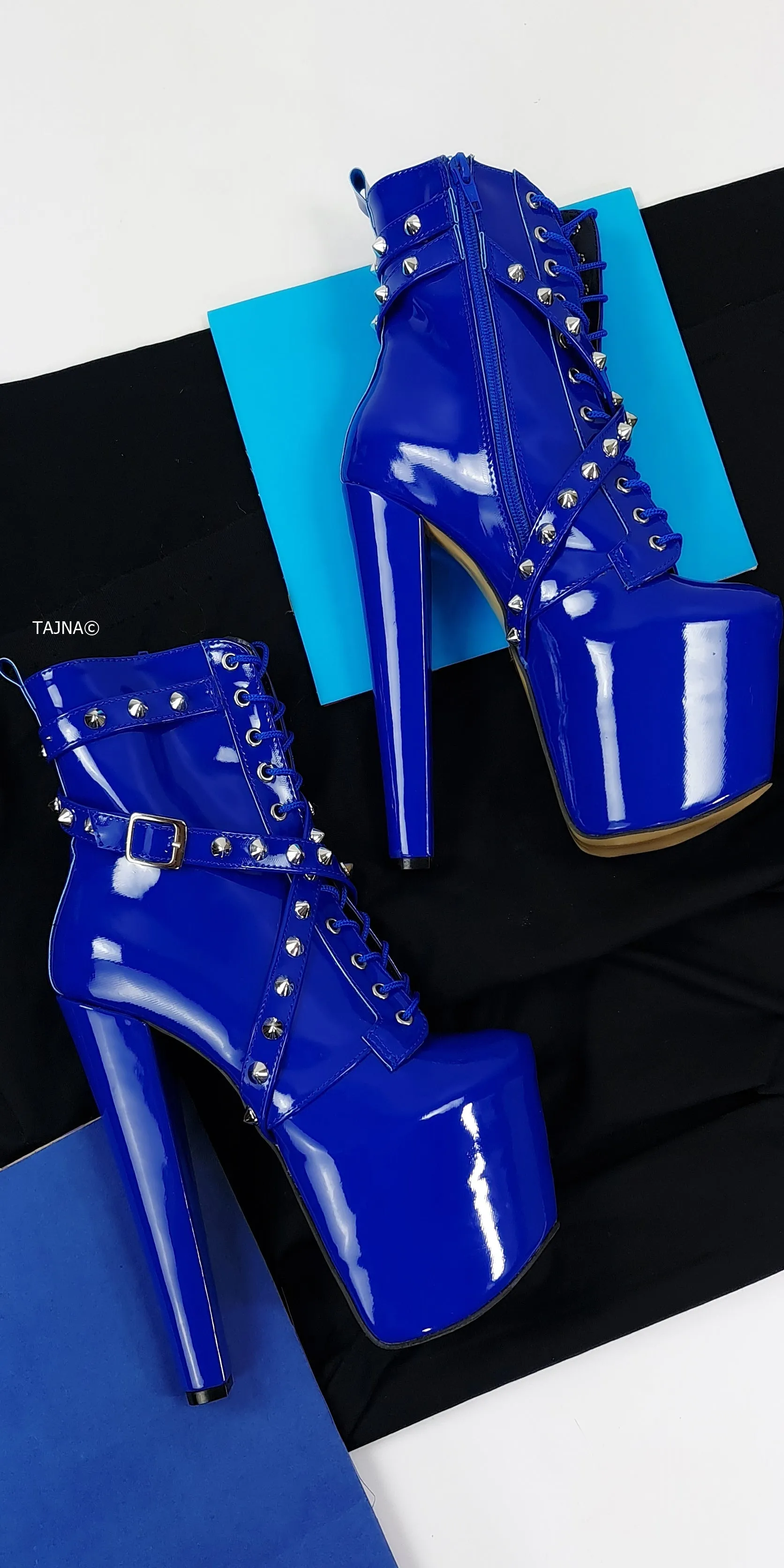 Electric Blue Spike Studs Rocker Boots