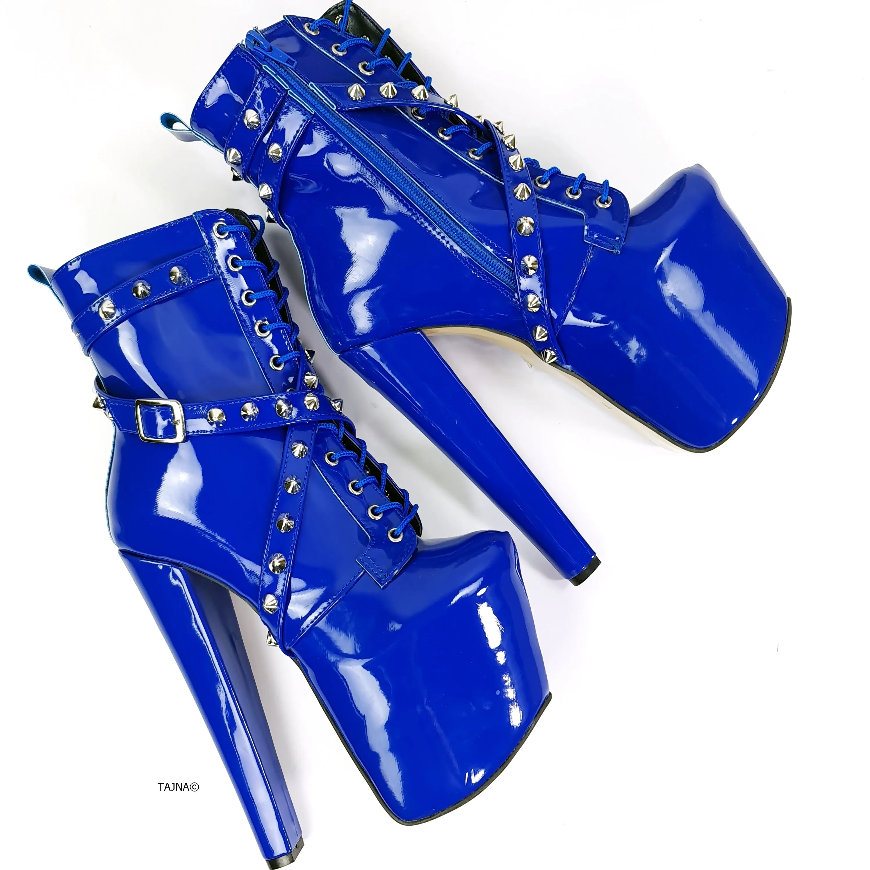 Electric Blue Spike Studs Rocker Boots