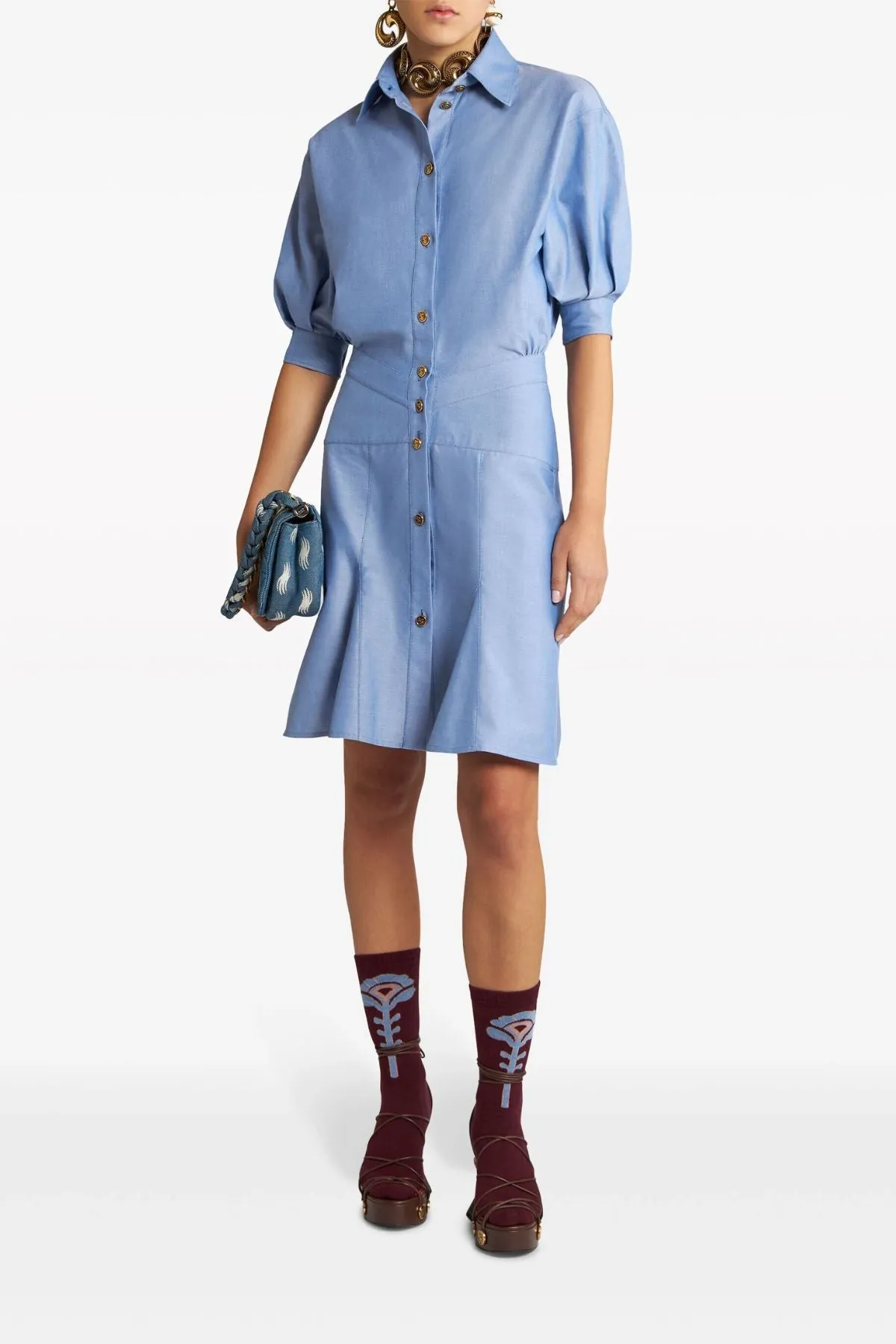 Etro Puff Sleeve Shirt Dress - Blue