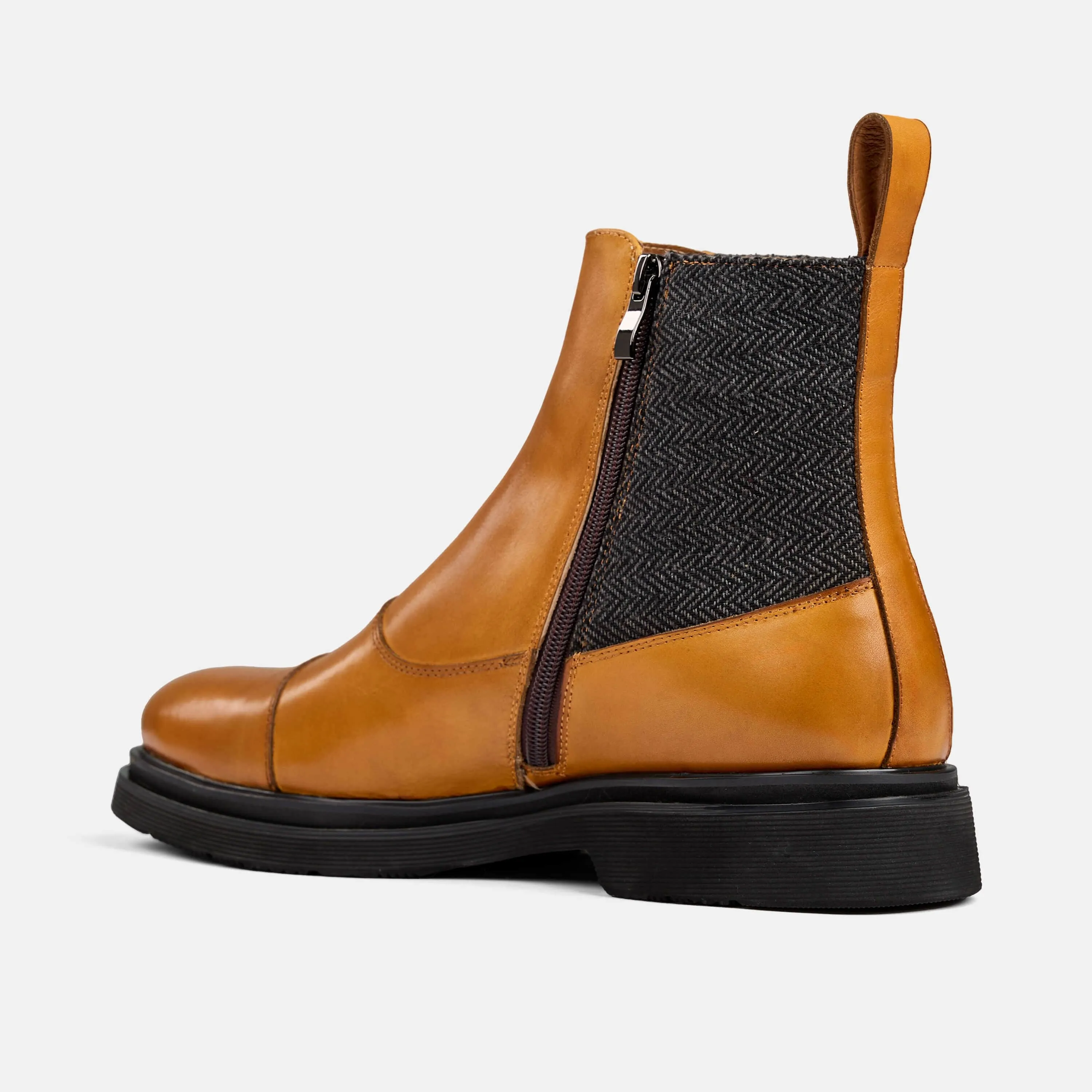 Grant Caramel/Charcoal Leather Buckle Boots