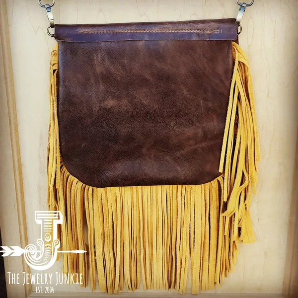 Hair on Hide Handbag w/ Leather Fringe Yellow Navajo Accent