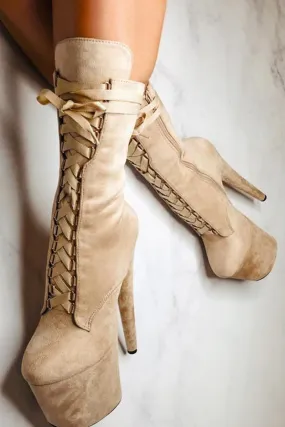 Hella Heels High BabyDoll 7inch Boots - Sand