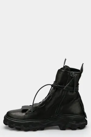 Lightweight laced calf leather zip boots