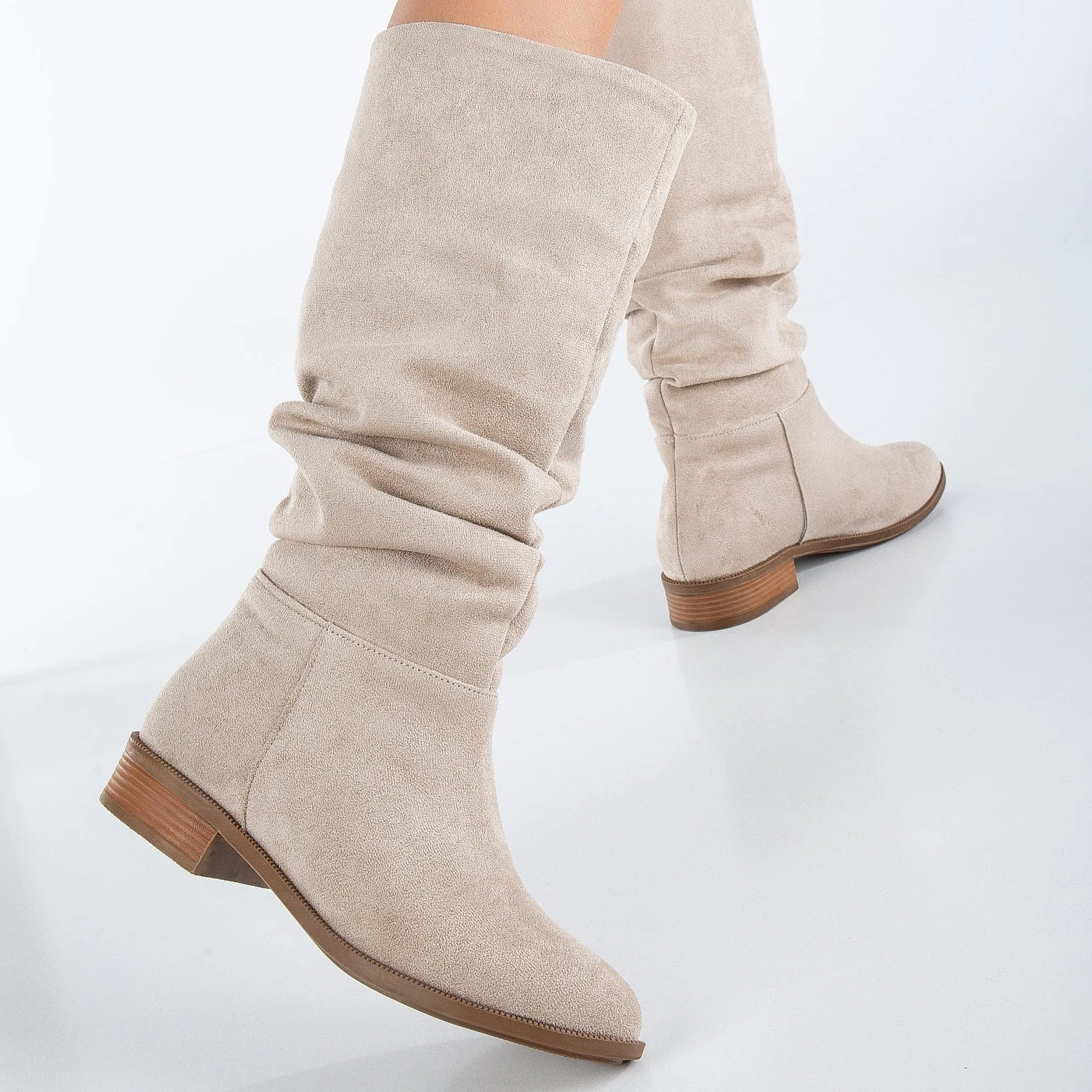 Maribel Vegan Suede Slouchy Boots | Beige