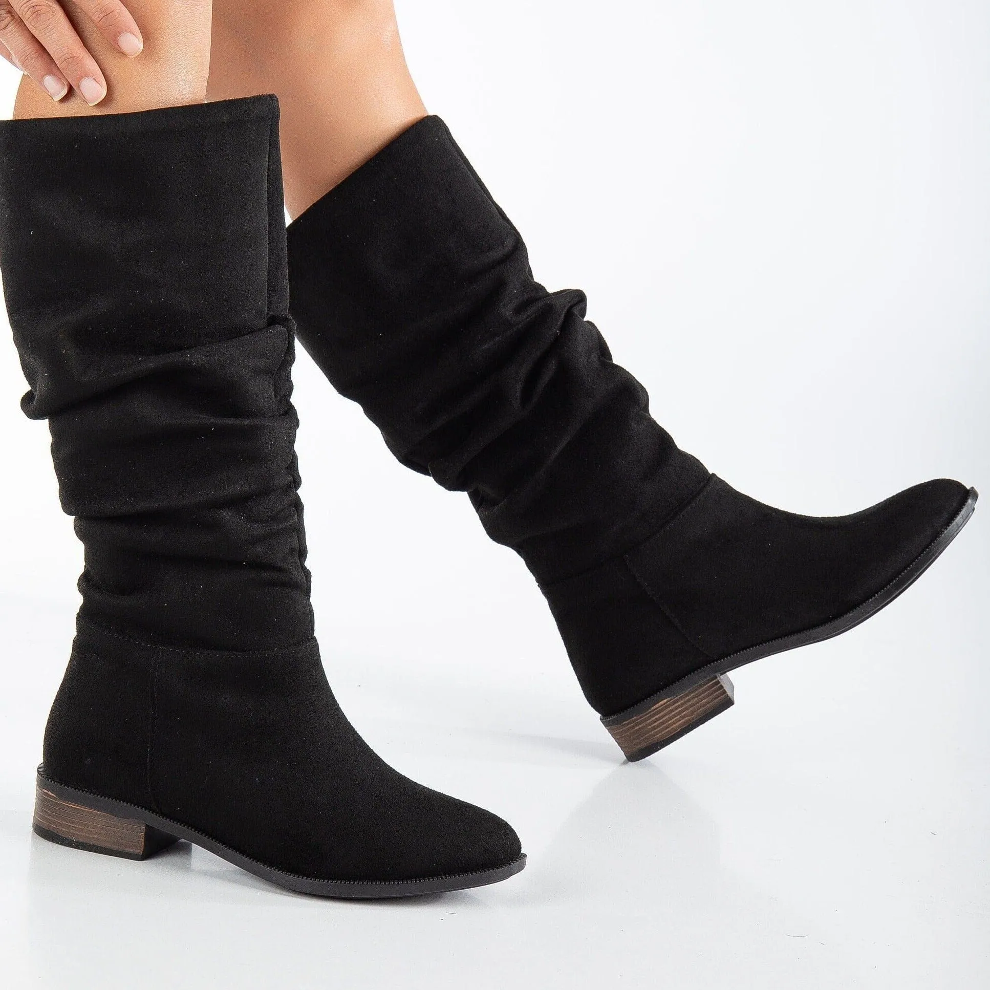 Maribel Vegan Suede Slouchy Boots | Black