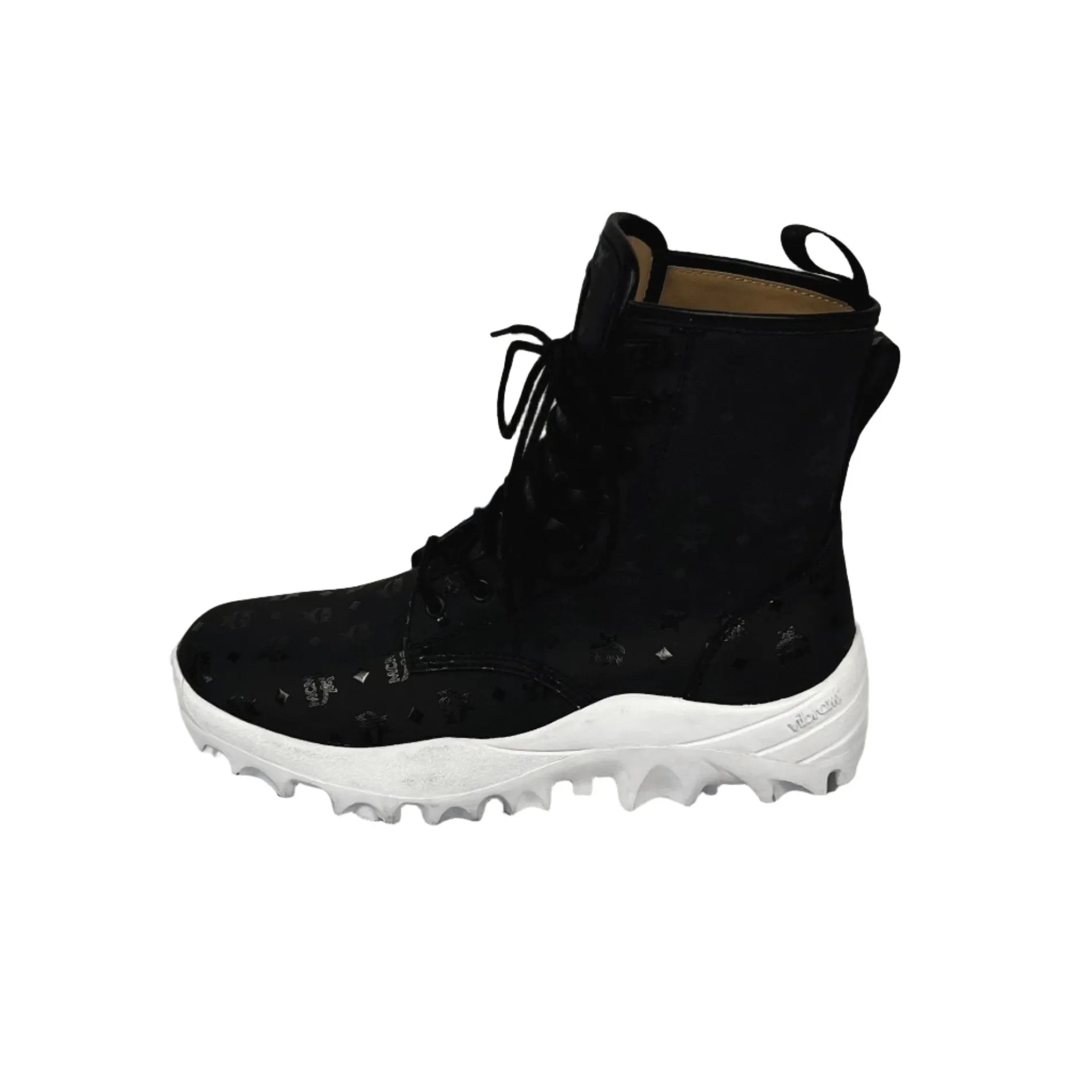 MCM Boots Black/White Leather Ankle Boots