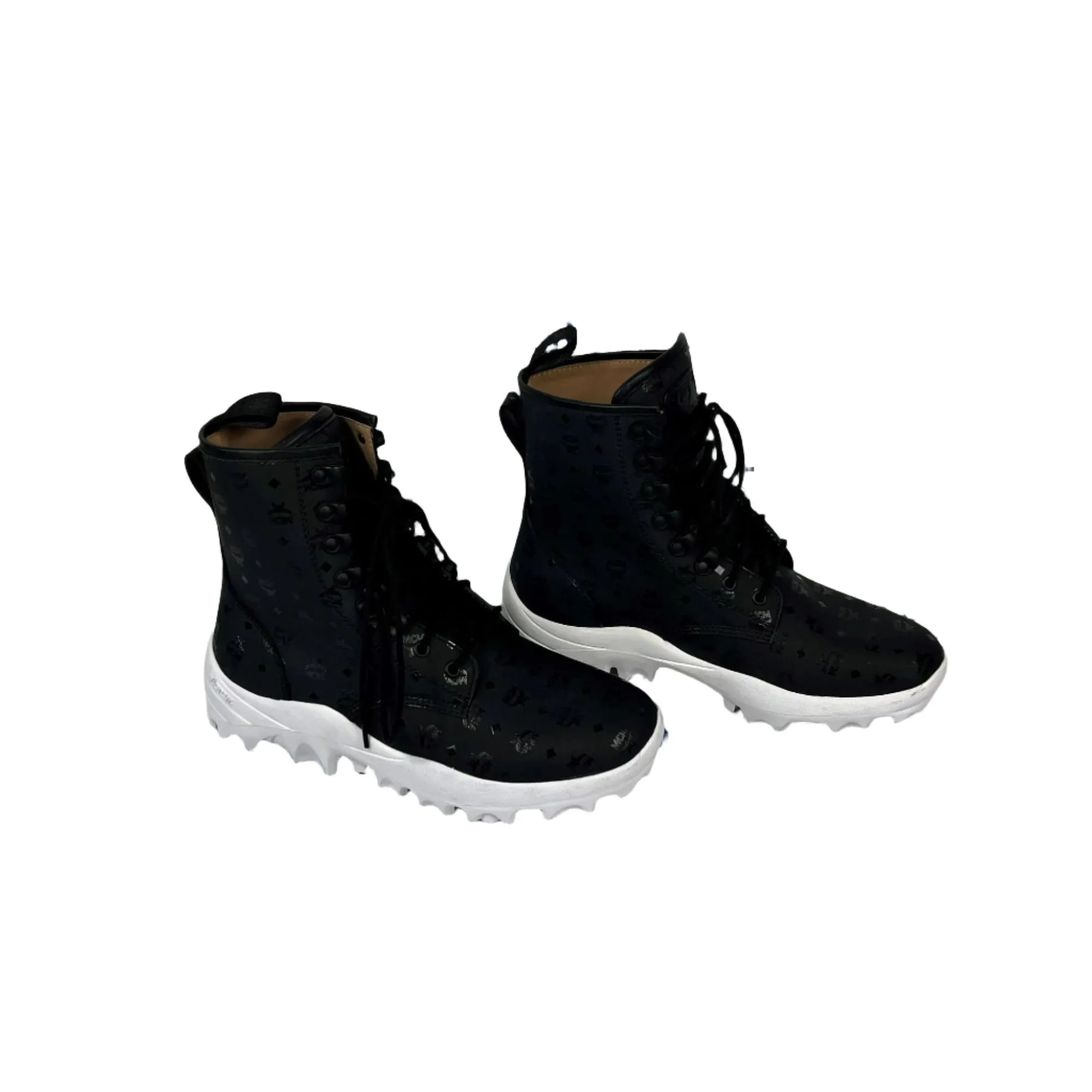 MCM Boots Black/White Leather Ankle Boots