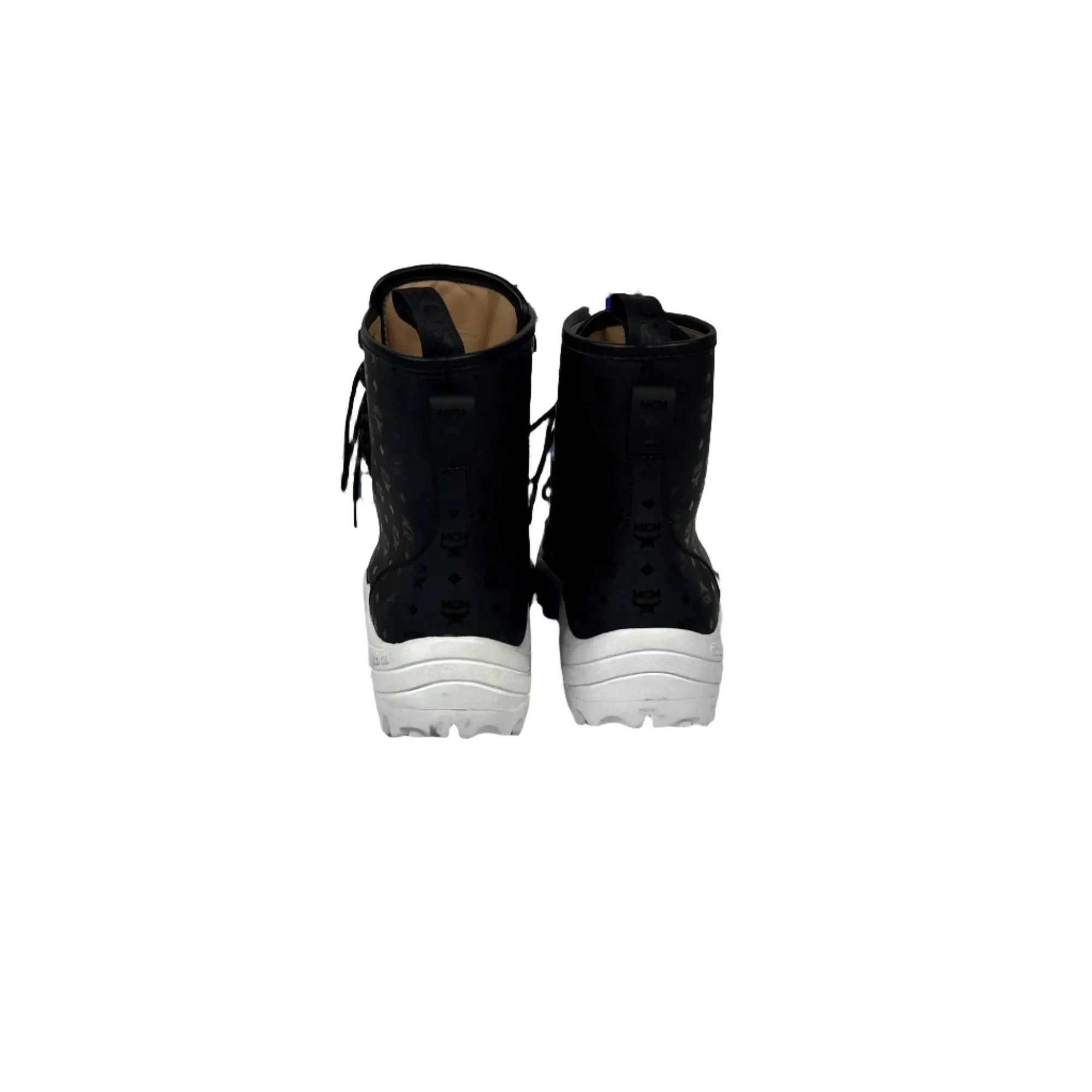 MCM Boots Black/White Leather Ankle Boots