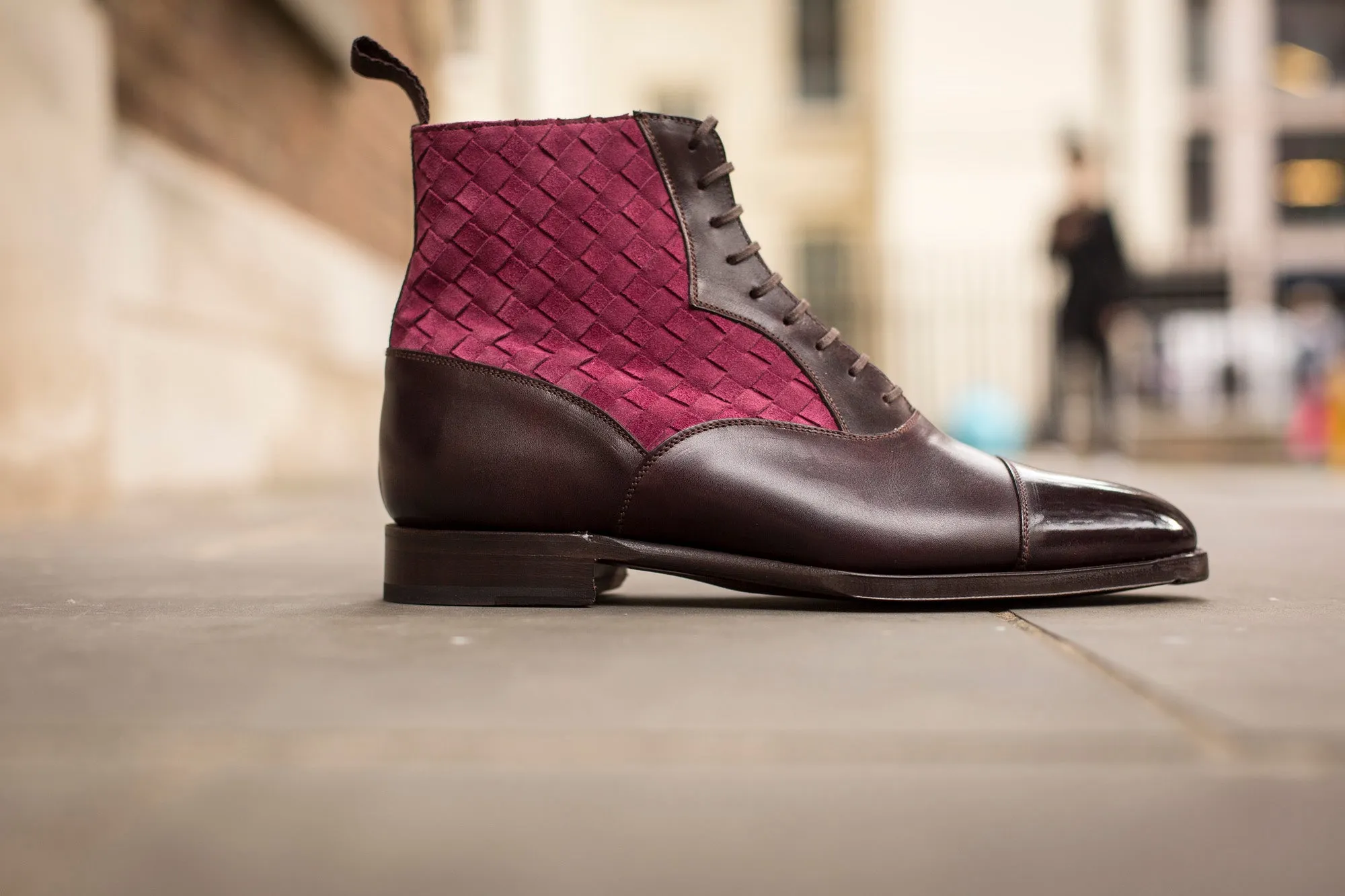 Meadowbrook - MTO - Plum Museum Calf / Raspberry Braided Suede - TMG Last - Single Leather Sole