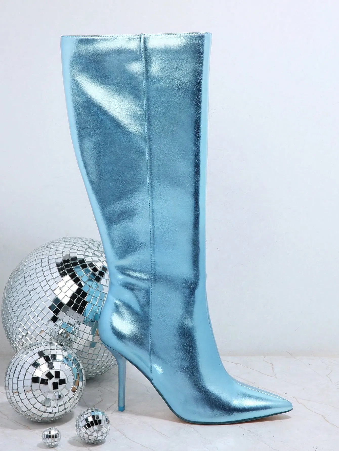 Metallic PU Pointy Toe Stiletto Heel Boots