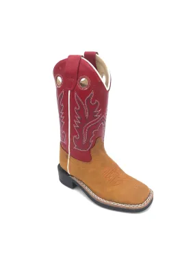 'Old West' Children's Ultra Flex Western Broad Square Toe - Tan / Red