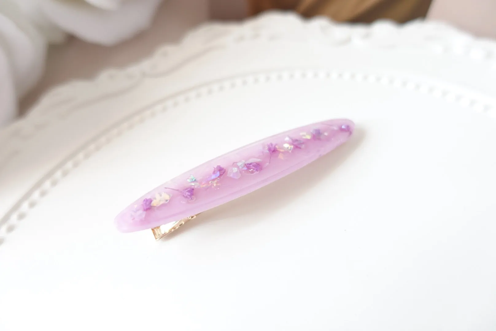 Purple Dried Flower Hair Clip