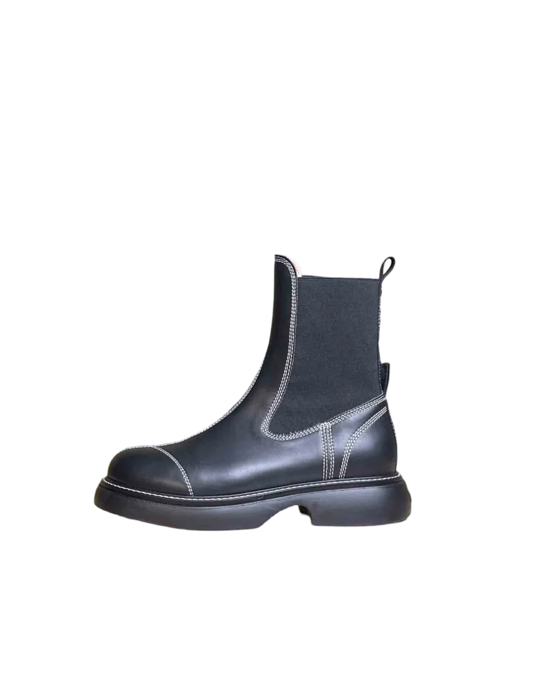 Size 38 - Ganni Topstitched Faux Leather Chelsea Boots