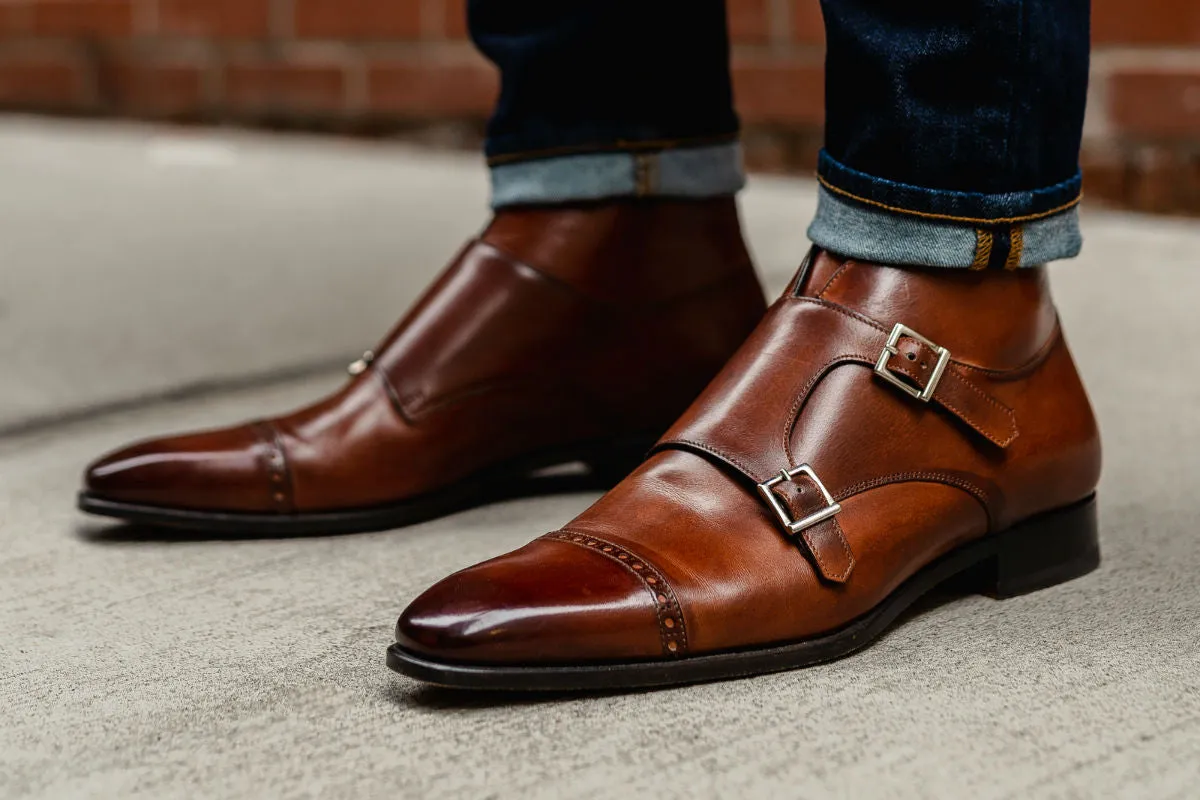 The Heston Double Monk Strap Boot - Brown