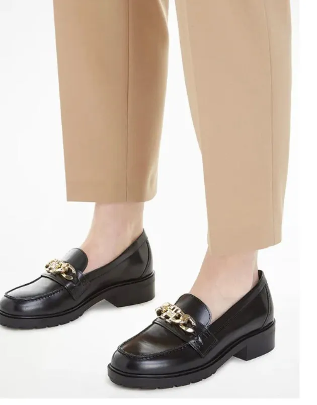 TOMMY HILFIGER Leather Chain Loafer Black