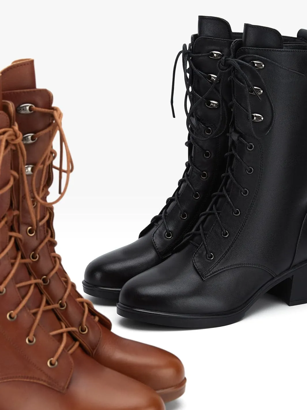 Vintage Lace-up Mid-Calf Boots