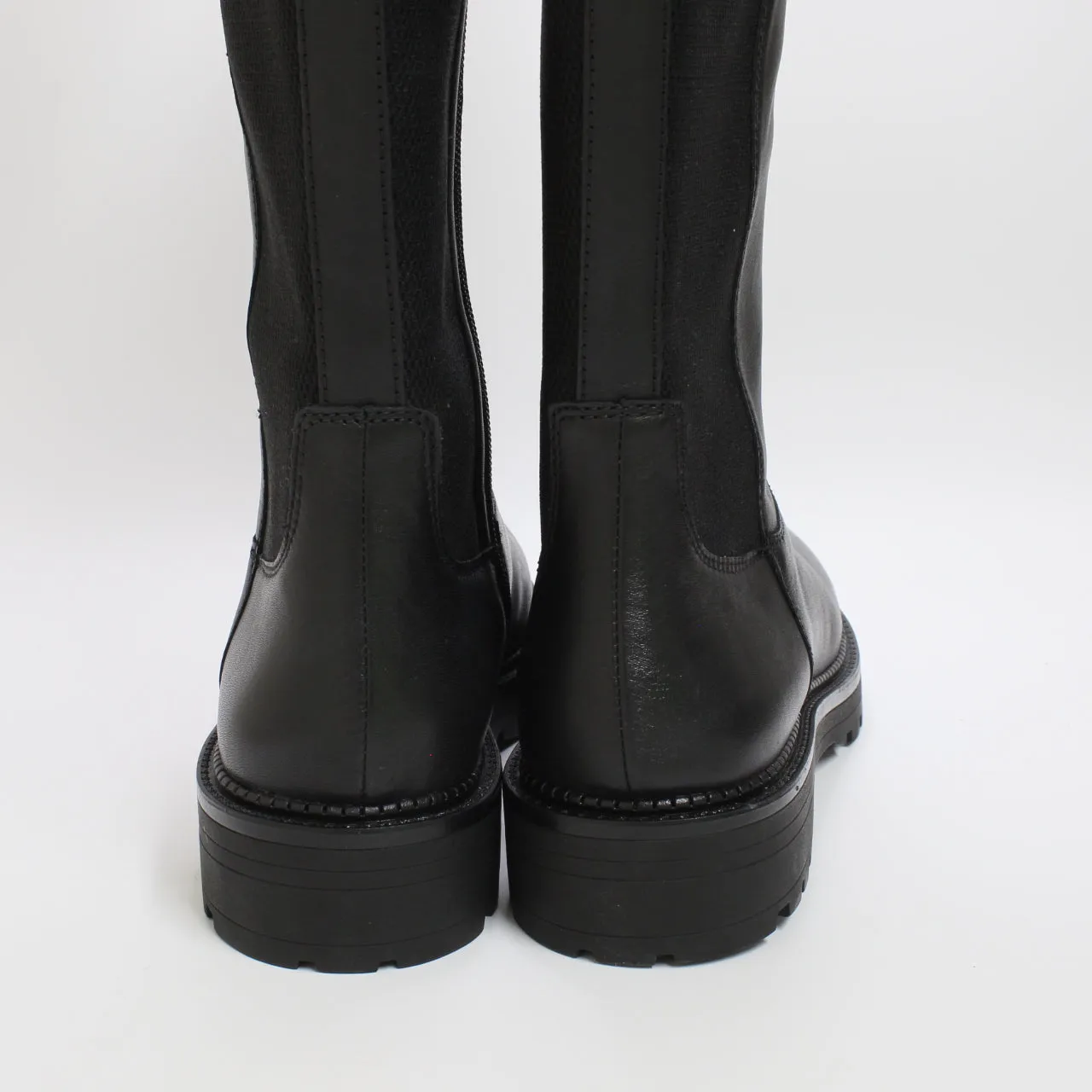 Womens Office Kara Elastic Back Cleated Knee Boots Black Leather