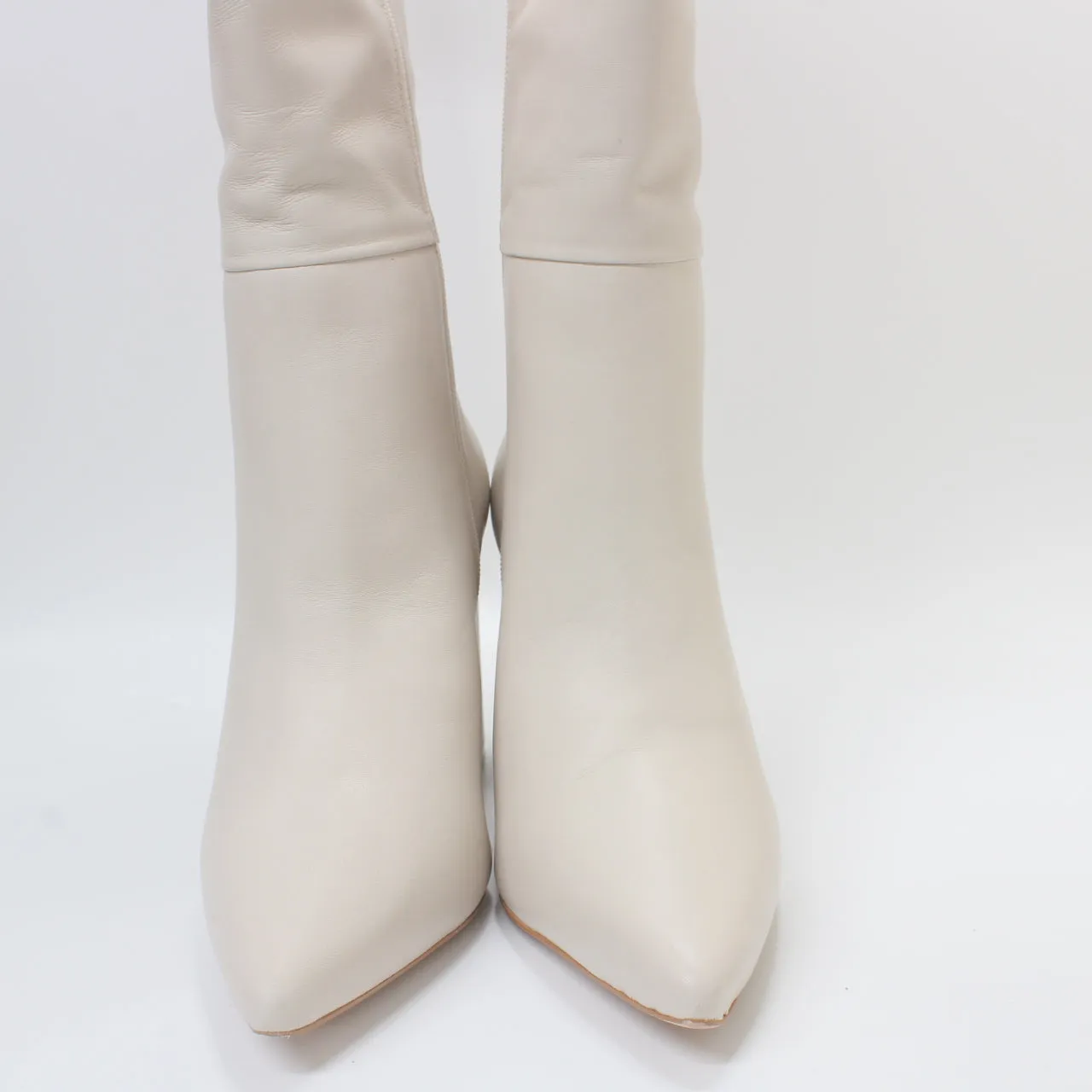 Womens Office Kash  Point Toe Block Boots Cream Leather