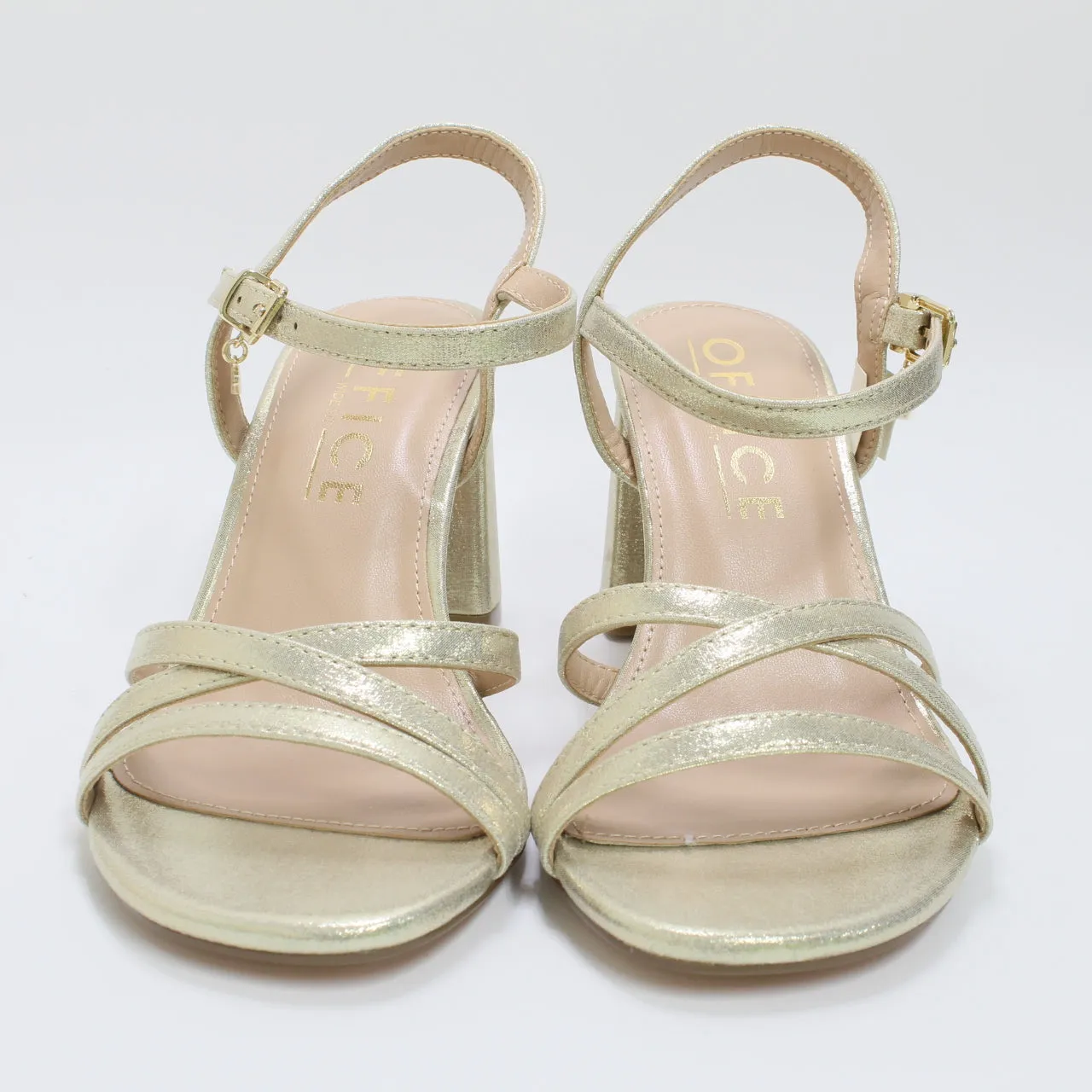 Womens Office Wide Fit: Moonstone Two Part Block Heels Gold Textile